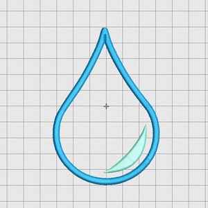Puede incluir: Un icono de gota de agua azul con una forma interior azul claro. El icono está sobre un fondo de cuadrícula blanca.