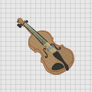 Può includere: Un violino in legno marrone con piroli e corde nere. Il violino ha una buca sonora nera e un appoggio per il mento nero.