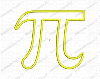 Diseño de apliques bordados con el símbolo Pi en tamaños de 2 x 2, 3 x 3, 4 x 4 y 5 x 5