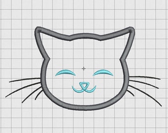 Cat Face Whiskers Applique Embroidery Design in 3x3 4x4 5x5 and 6x6 Sizes