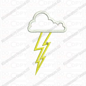 May include: A white cloud with a yellow lightning bolt underneath. The cloud is outlined in white and the lightning bolt is outlined in yellow.