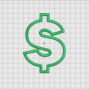 May include: A green dollar sign with a thick outline. The dollar sign is a common symbol used to represent money.