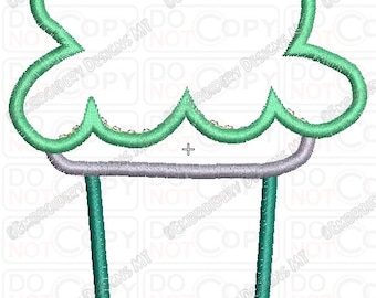 Desenho de bordado de aplique de copo plano de casquinha de sorvete em tamanhos 4x4 e 5x7