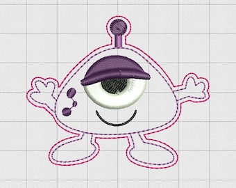 Diseño de bordado de fieltro de cíclope alienígena en tamaños de 1,5, 2 y 3 pulgadas