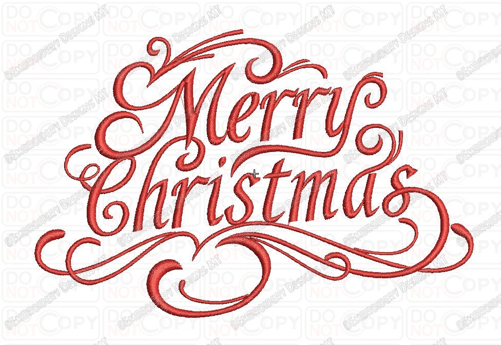 Merry Christmas Fancy Script Embroidery Design in 3x3 4x4 and