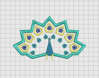 Peacock Peafowl Applique Embroidery Design in 3x3 4x4 5x5 and 6x6 Sizes