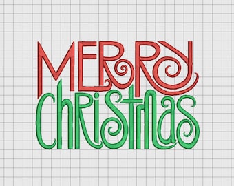 Desenho de bordado de script simples de Feliz Natal nos tamanhos 4x4 5x7 e 6x10