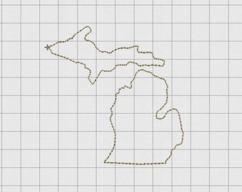 Desenho de bordado de feltro do estado de Michigan em tamanhos de 1 polegada, 1,5 polegada, 2 polegadas e 3 polegadas