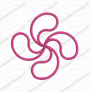 Puede incluir: Un diseño de estrella de cinco puntas rosa con líneas curvas, que se asemeja a una flor estilizada o un patrón geométrico.