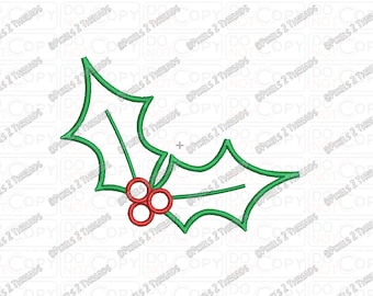 Desenho de bordado de apliques de Natal de Holly and Berries nos tamanhos 3x3 4x4 e 5x7