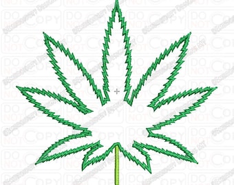 Desenho de bordado com aplique de folha de maconha e maconha nos tamanhos 3x3, 4x4 e 5x7