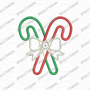 Candy Cane and Bow Applique Embroidery Design in 3x3 4x4 and 5x5 Sizes