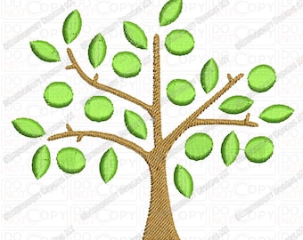 Diseño de árbol con hojas de satén para bordado en tamaños 4x4 y 5x7