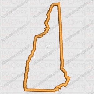 May include: Outline of the state of New Hampshire in gold thread. The outline is a simple, solid shape with no internal details.