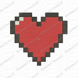 May include: A pixelated heart shape in red with a black outline.