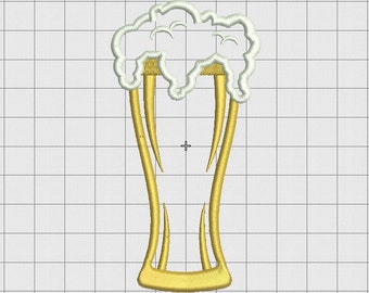 Beer Pint and Foam Applique Embroidery Design in 3x3 4x4 5x5 and 6x6 Sizes