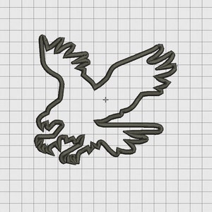 May include: A black and white silhouette of an eagle with its wings spread out in flight.