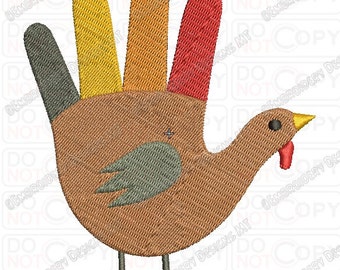 Hand Thanksgiving Turkey Embroidery Design in 3x3 4x4 and 5x7 Sizes