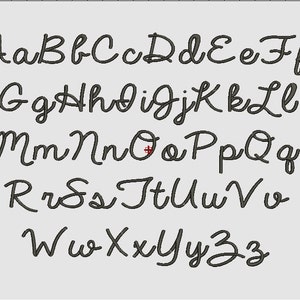 Peut inclure: Un alphabet écrit à la main dans une police cursive. Les lettres sont écrites à l'encre noire sur un fond blanc.