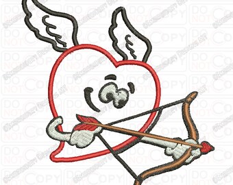 Cupid Heart Applique Valentine Embroidery Design in 3x3 4x4 and 5x7 Sizes