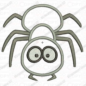 May include: A gray cartoon spider with eight legs and two large eyes. The spider has a white body and black eyes.
