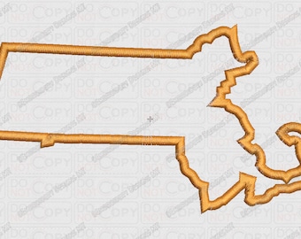 Diseño de apliques bordados del estado de Massachusetts en tamaños de 4 x 4 y 5 x 7