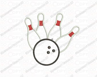 Bowling Ball Strike Applique Embroidery Design in 3x3 4x4 and 5x7 Sizes