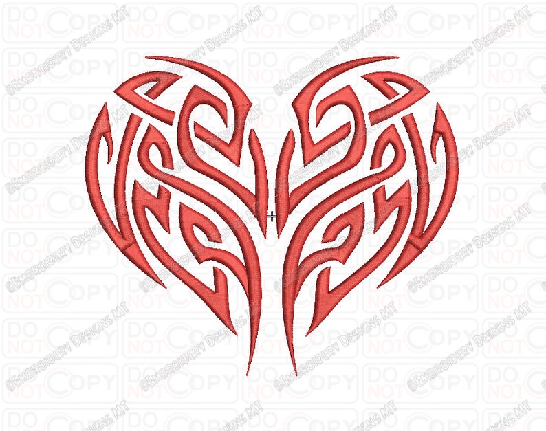 Heart Tribal Tattoo Embroidery Design in 2x2 3x3 4x4 and 5x7 Sizes image 1