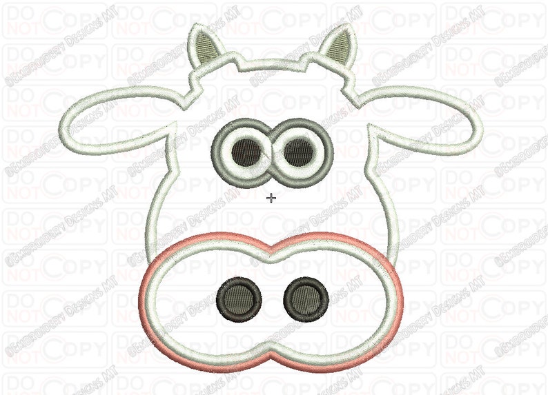 Cow Face Head Applique Embroidery Design in 3x3 4x4 and 5x7 Sizes image 1