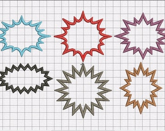 Comic Explosion Cartoon Frame Border SET OF 6 Applique Embroidery Design in 4x4 5x7 and 6x10 Sizes