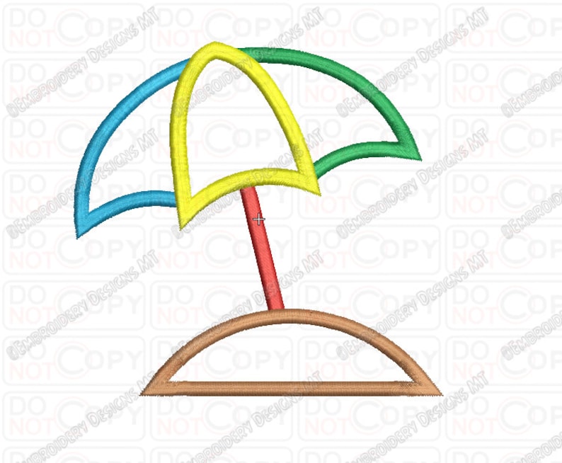 Beach Umbrella Sand Applique Embroidery Design in 3x3 4x4 and 5x7 Sizes image 1