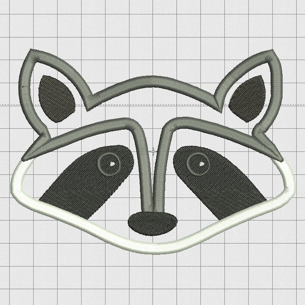 Raccoon Face Applique Embroidery Design in 3x3 4x4 5x5 and 6x6 Sizes