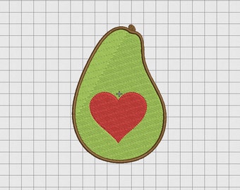 Avocado Herz Stickdatei in den Größen 2x2 3x3 4x4 5x5 und 6x6