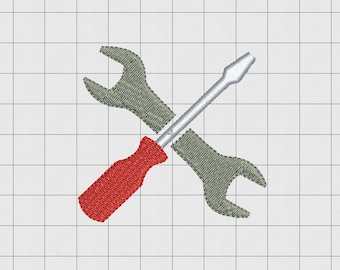 Wrench and Screwdriver Mini Embroidery Design in 1x1 2x2 3x3 and 4x4 inch Sizes