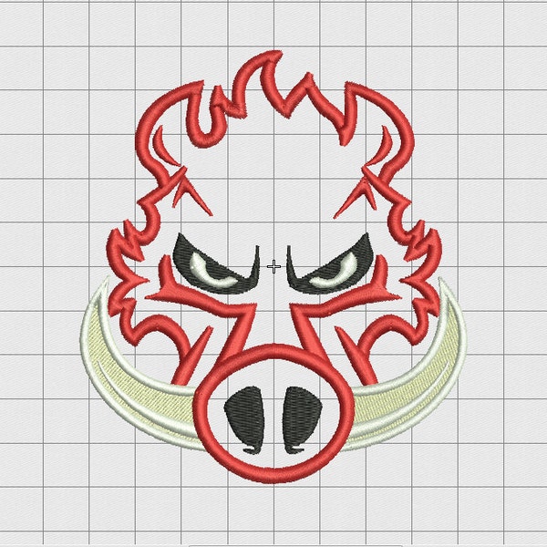 Warthog Boar Pig Tusk Angry Face Applique Embroidery Design in 3x3 4x4 and 5x5 Sizes