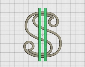 Dollar Sign 2 Stroke Applique Embroidery Design in 3x3 4x4 5x5 and 6x6 Sizes