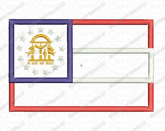 Diseño de apliques bordados con la bandera del estado de Georgia en tamaños de 4 x 4 y 5 x 7