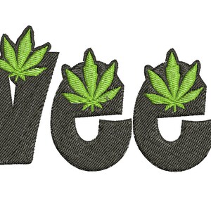 Weed Script Leaf Marijuana Cannabis Embroidery Design in 3x3 4x4 and 5x7 Sizes