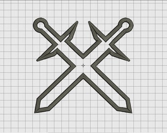 Desenho de bordado de apliques de espadas cruzadas em tamanhos 4x4 5x5 6x6 e 7x7