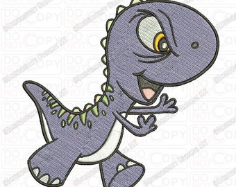 Diseño de bordado de dinosaurio T-rex bebé de dibujos animados enojados en tamaños de 3x3, 4x4 y 5x7