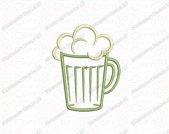 Beer Mug 2 Layer Applique Embroidery Design in 3x3 4x4 and 5x5 Sizes