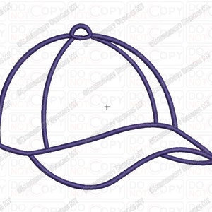 May include: Outline drawing of a baseball cap. The cap is blue and has a curved brim.