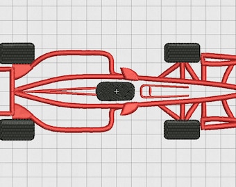 Racecar Top View Applique Embroidery Design in 4x4 5x7 and 6x10 Sizes