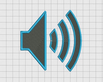 Diseño de bordado en miniatura con icono de altavoz en tamaños de 2 x 2, 3 x 3, 4 x 4 y 5 x 5