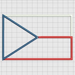 May include: A rectangular flag with a white top stripe, a red middle stripe, and a blue triangle in the upper left corner.