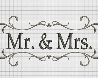 Mr. and Mrs. Simple Wedding Announcement Embroidery Design in 4x4 5x7 and 6x10 Sizes