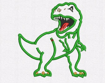 Diseño de apliques de dinosaurio T-rex aterrador para bordar en tamaños de 3 x 3, 4 x 4, 5 x 5, 6 x 6, 7 x 7 y 10 pulgadas