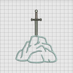 Sword in Stone Applique Embroidery Design in 4x4 5x5 6x6 and 7x7 Sizes