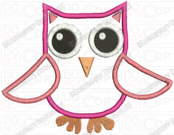 Cute Owl Wings Out Applique Embroidery Design in 4x4 and 5x7 Sizes