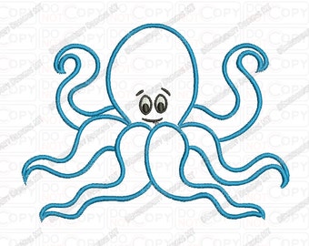 Octopus Squid Applique Embroidery Design in 3x3 4x4 and 5x7 Sizes